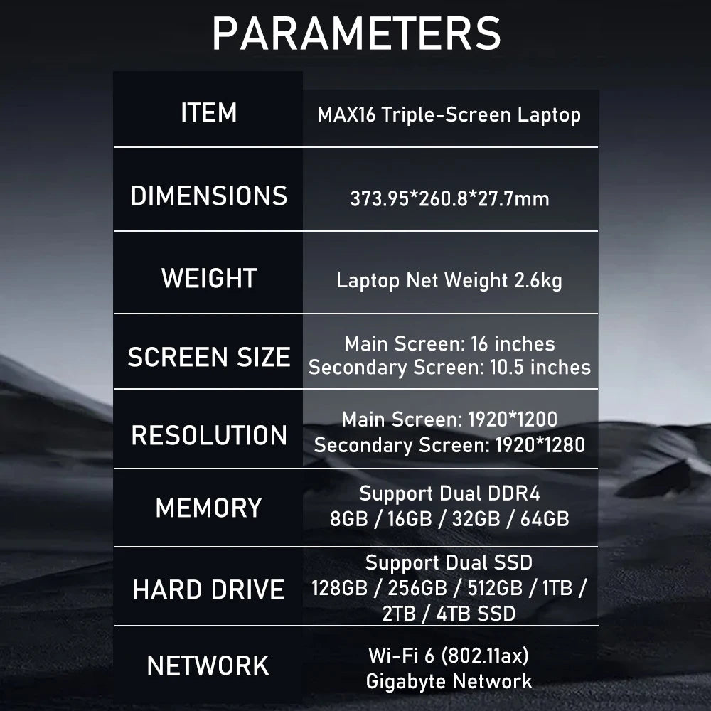 16 Inch Triple-Screen Laptop I7-1260P 12th Gen Wifi 6 Max 64GB RAM 4TB SSD Portable Monitor 3 Screen Laptop Student PC-5