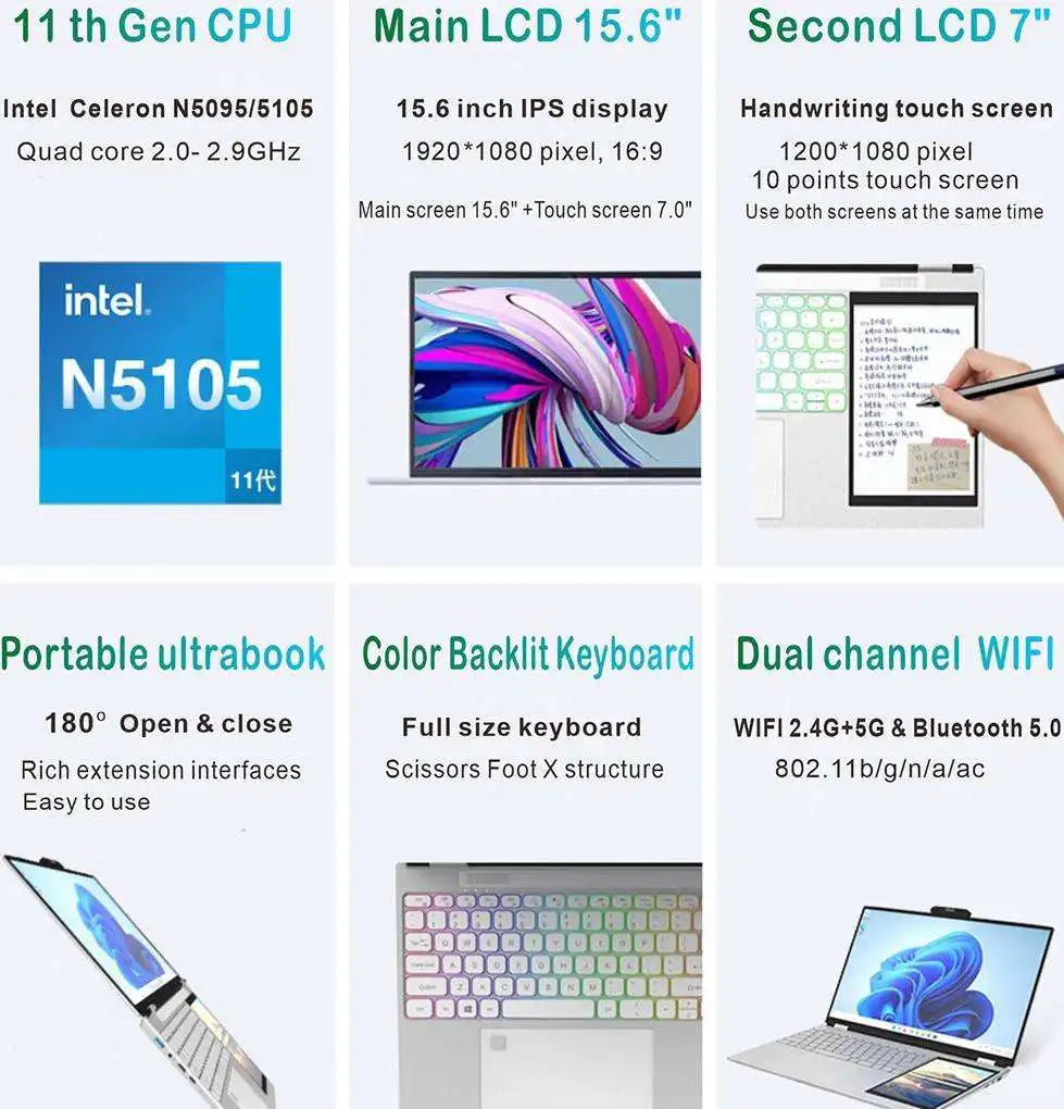 The Latest Dual Screen Ultra Slim Laptops Brand New Notebook N100 2.9Ghz 32Gb Ram 2Tb Ssd Multi-Purpose Device Business Laptop-4